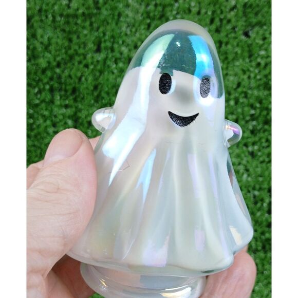 Ghost Halloween Glass Iridescent Decor Shiny White Happy Face Ghoul Small Spirit - Picture 6 of 16